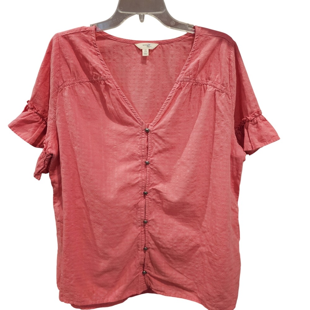 Terra & Sky Pink 0X (14W) Womens Ruffled Button Down Blouse Plus Size